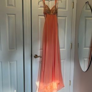 Coral prom gown.